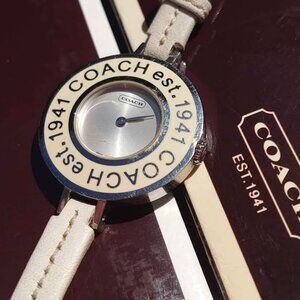 Coach Phoebe Cream White Silver Women's Watch With Box + Guarantee Card Working